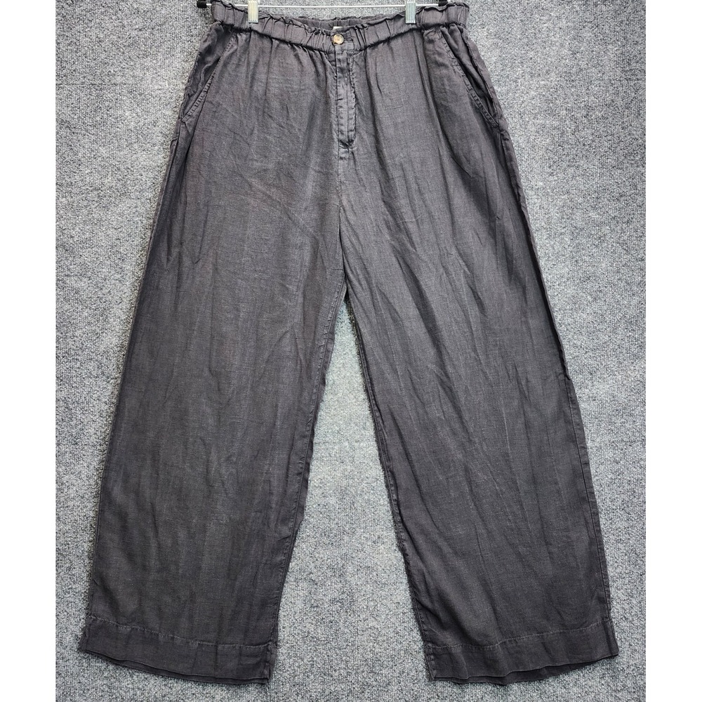 Faherty Women's 100% Linen Paperbag Wide Leg Cropped Pants XXL Resort Boho